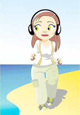 卡通慢跑女孩矢量素材