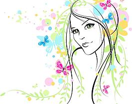 色美女素描矢量素材