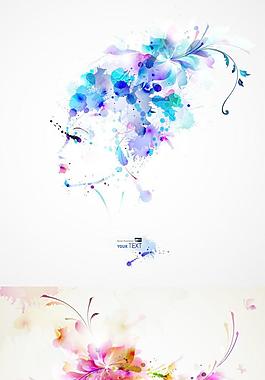 水彩手繪美女矢量素材