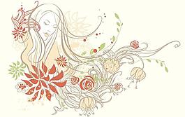 畫的花美女矢量素材