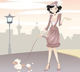 美女與狗矢量素材