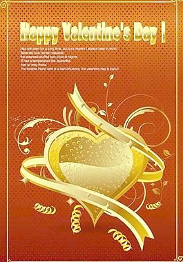 金色心形情人節(jié)海報(bào)矢量素材