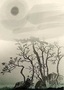 水墨松