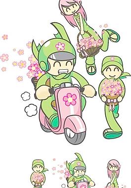 快樂卡通花店員工矢量素材