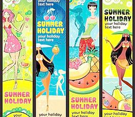 夏日美女banner背景矢量素材