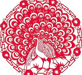剪紙的孔雀矢量素材