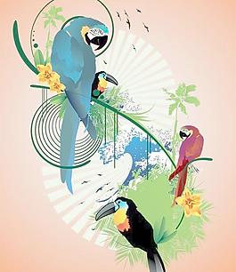 五彩缤纷的鹦鹉插画矢量素材