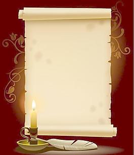 懷舊紙張燭光羽毛矢量素材