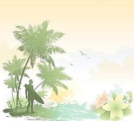 一个受欢迎的海滨风光矢量素材