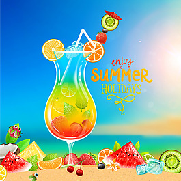 清涼誘人的夏日果汁矢量素材