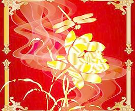 精細的金色蓮花蜻蜓矢量素材