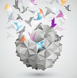 3D紙鶴背景矢量素材01