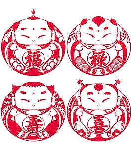 娃娃剪紙矢量素材
