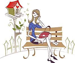 長(zhǎng)椅上的女生