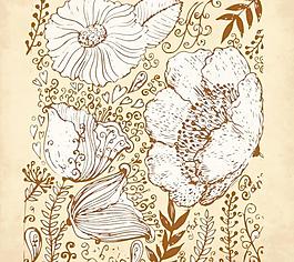 復古的手繪花朵矢量素材05