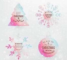 豐富多彩的圣誕樹上的雪花標(biāo)簽圖標(biāo)矢量素材