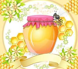 蜜蜂的蜂巢，蜂蜜產(chǎn)品設(shè)計(jì)矢量素材02
