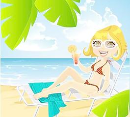 夏天的海灘插畫矢量素材06