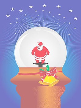蓝色背景的亮星和圣克劳斯在玻璃球