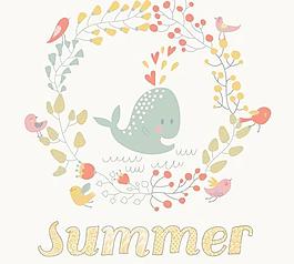 手绘夏日主题卡通插画矢量素材01