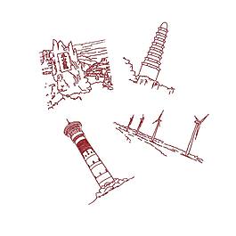 手繪旅游名勝古跡