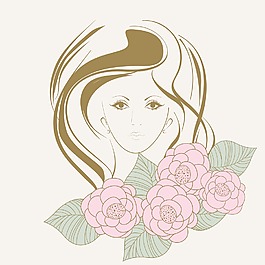 三八婦女節(jié)賀卡或海報(bào)用花裝飾背景女孩插畫(huà)設(shè)計(jì)