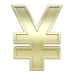 日元的標(biāo)志從閃亮的金框字符集