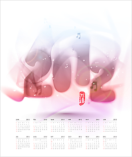 矢量彩色2012日歷設(shè)計(jì)的音樂(lè)