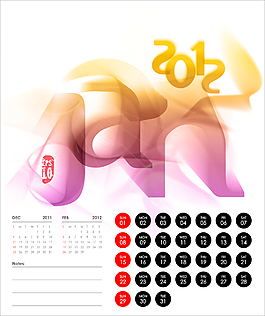 矢量2012日歷設(shè)計(jì)-一月