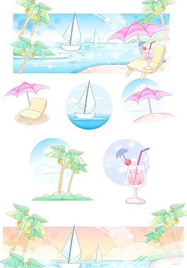 手繪風格的夏日風情系列矢量素材3