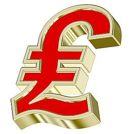 英鎊的符號從紅色與金框字母集白色隔離