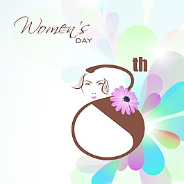 三八婦女節(jié)賀卡或海報以一個漂亮的女孩 時尚插畫設(shè)計豐富多彩的背景文本