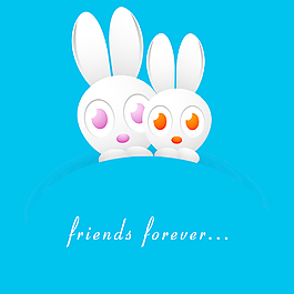 快乐友谊天蓝色背景上的兔子