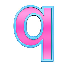 一個(gè)小寫(xiě)字母的粉紅色和藍(lán)色框字母集白色隔離