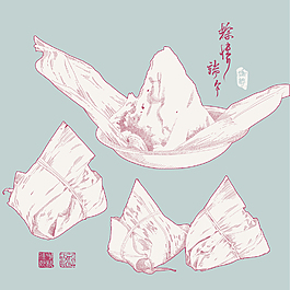 矢量繪圖的粽子端午節(jié)的傳統(tǒng)餃子翻譯的中文文本：愛端午節(jié)粽子