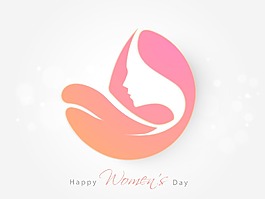 三八婦女節賀卡或海報的灰色背景在心臟形狀的一個美麗的女孩插畫設計