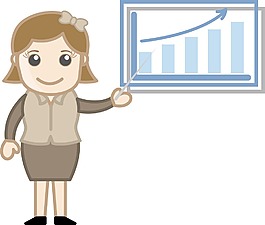女人顯示公司業(yè)務(wù)統(tǒng)計卡通矢量插圖