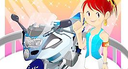 摩托車摩托車2大自行車的女孩