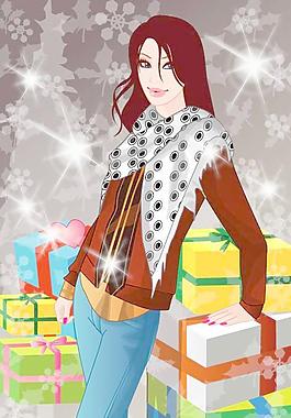 冬季女性矢量10女禮品盒的冬天