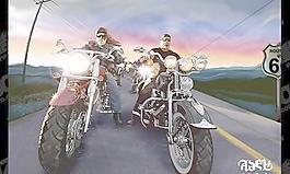 繪制逼真的哈雷戴維森摩托車街的黃昏家庭矢量素材