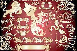 金色的歐洲設計元素矢量素材3獅子的花邊圖案