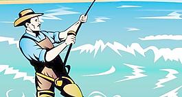 設計矢量漁民在海里釣魚