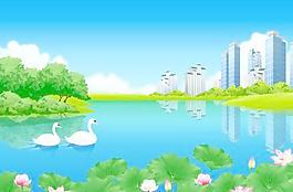 绿色城市景观的动物的背景树