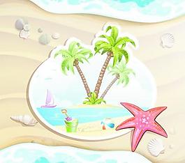 卡通風(fēng)格的夏日海灘背景矢量03