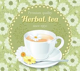 茶杯和優(yōu)雅的花卉背景矢量02