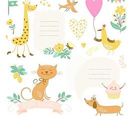 可愛的動(dòng)物的標(biāo)簽設(shè)計(jì)矢量圖01