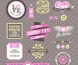 復古的情人節標簽矢量集02