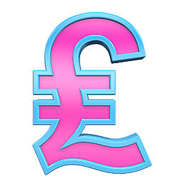 英鎊的符號從粉紅與藍(lán)色框字母集白色隔離