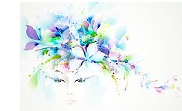 水彩花卉背景矢量01的女孩