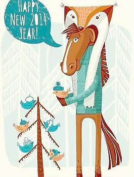 有趣的馬2014新年背景矢量01